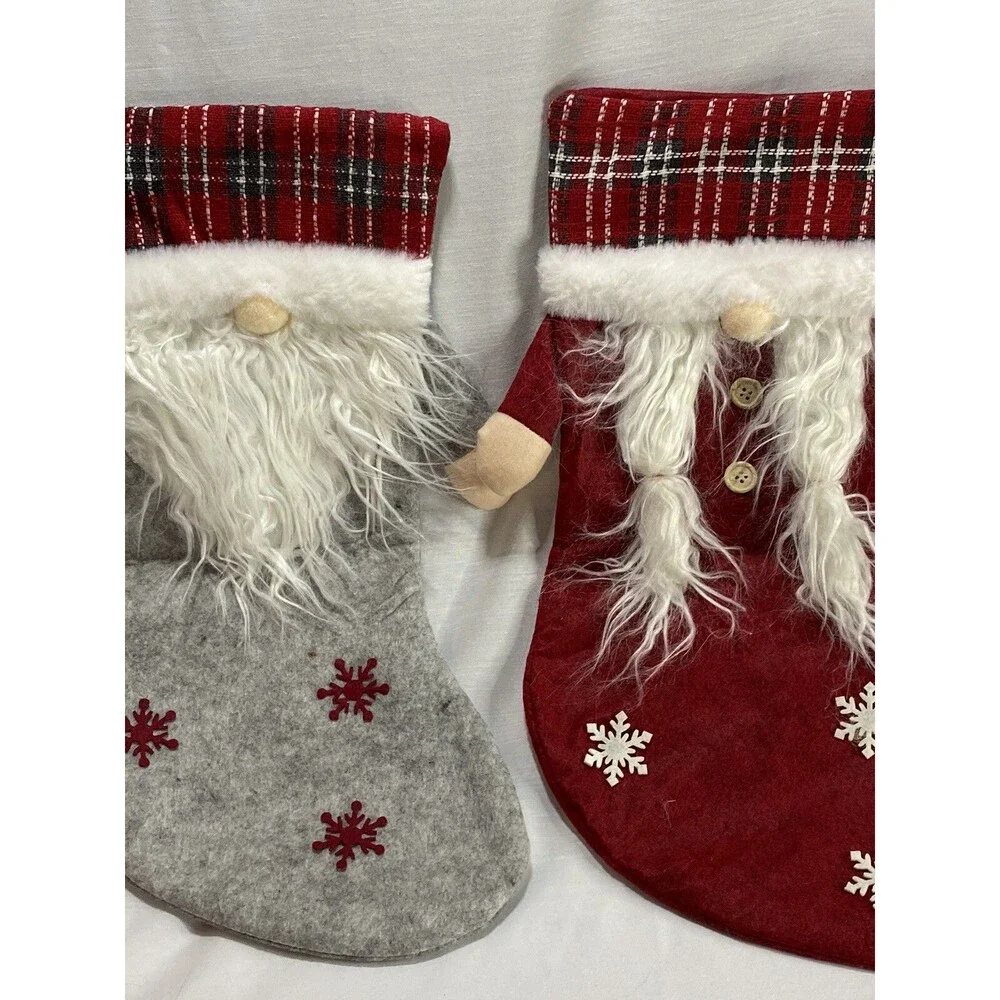 Christmas Stockings 3D Gnomes Plaid Gift Candy Bag Tree Hanging Ornament